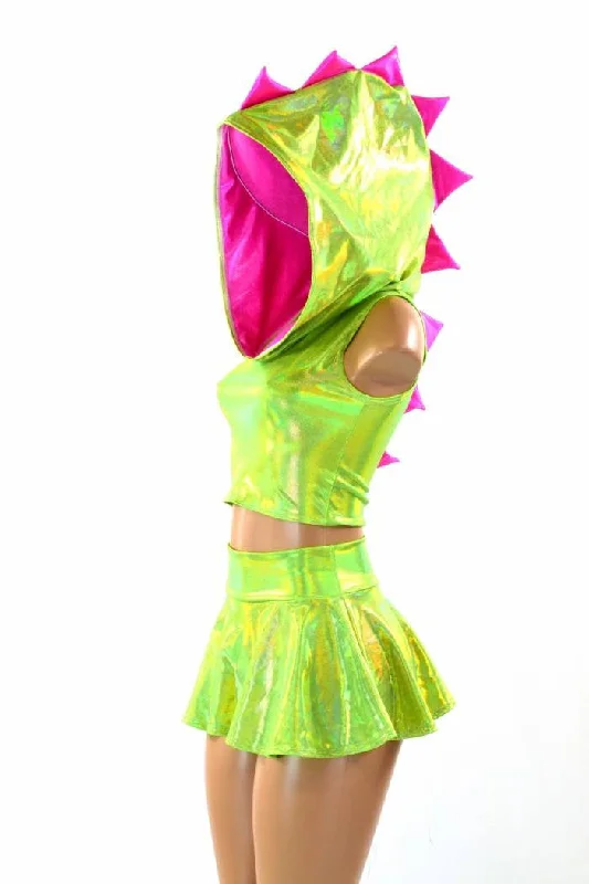 Lime Green Dragon Hoodie & Skirt Elegant Women's Formal 