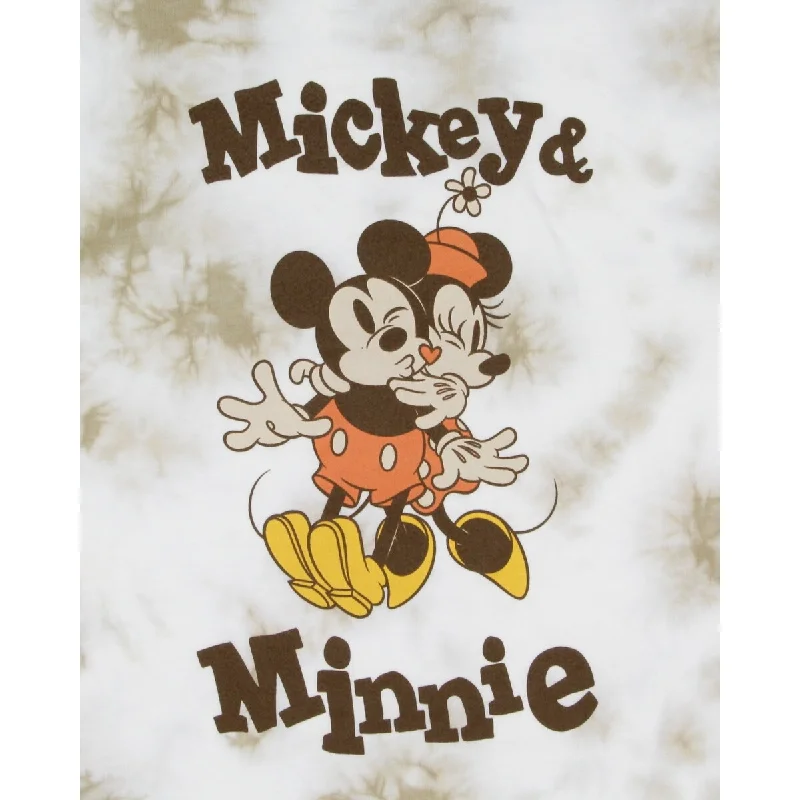 Disney Mickey and Friends Women's Minne and Mickey Awkward Hug Cropped Tie-Dye T-Shirt Bold Women's Animal Print