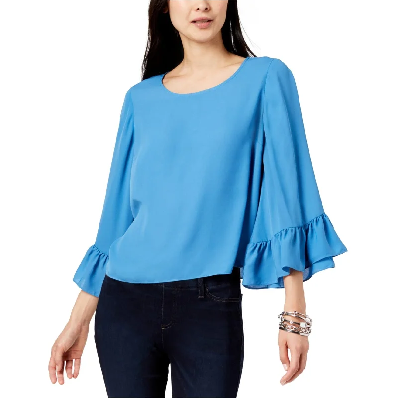I-N-C Womens Ruffle-Sleeve Pullover Blouse, Blue, Medium Practical Women's Multi - 