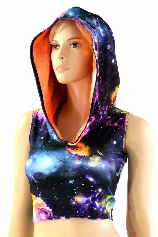 Sleeveless Galaxy Crop Hoodie Edgy Women's Punk