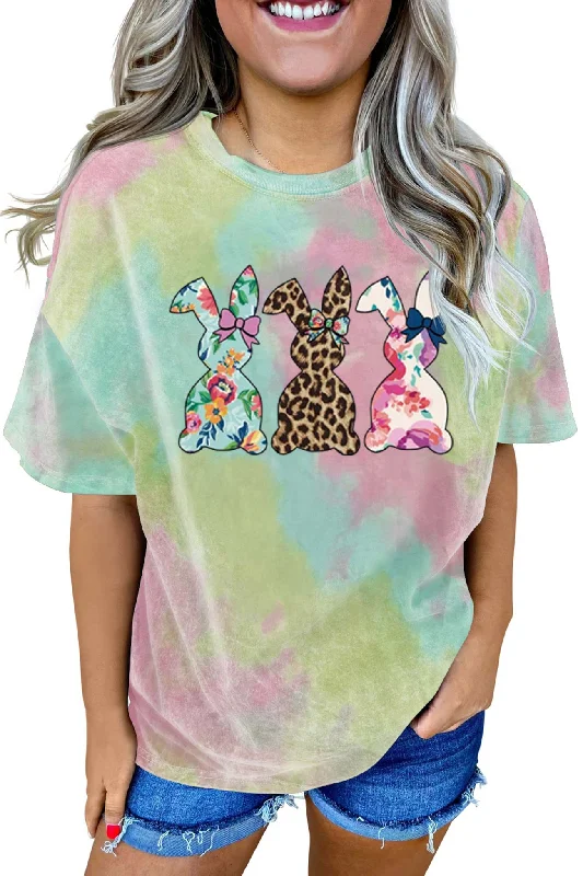 Tie-dyed Rabbit Graphic T-shirt Practical Women's Multi - 