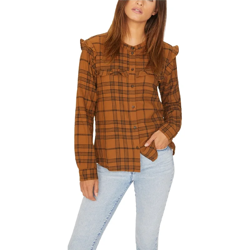 Sanctuary Clothing Womens Plaid Button Up Shirt, Brown, Large Refined Women's Classic 