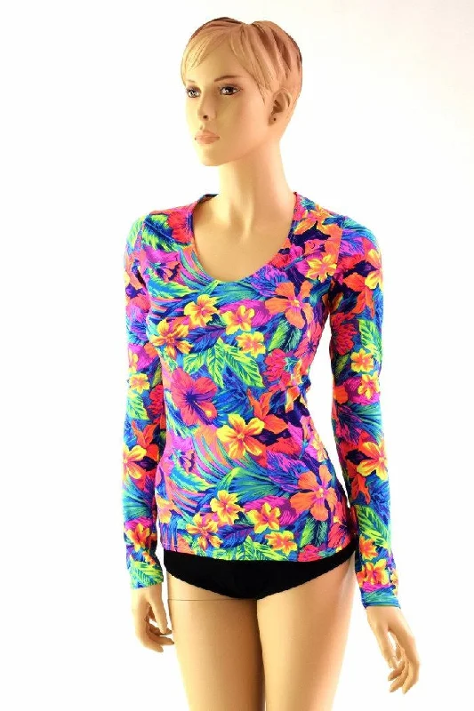 Tahitian Floral Longsleeve Top Relaxed Women's Beachy