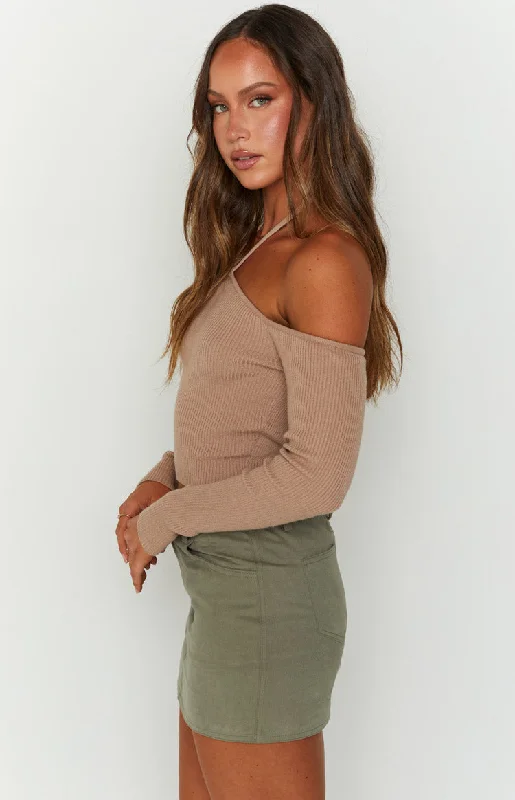 Back For You Light Brown Off Shoulder Top French
