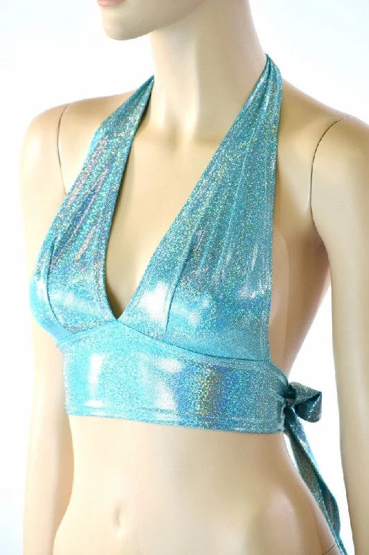 Darted Tie Back Halter in Seafoam Holographic purpose