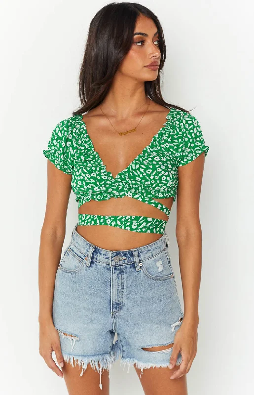 Colette Green Floral Crop Top Elegant Women's Formal 