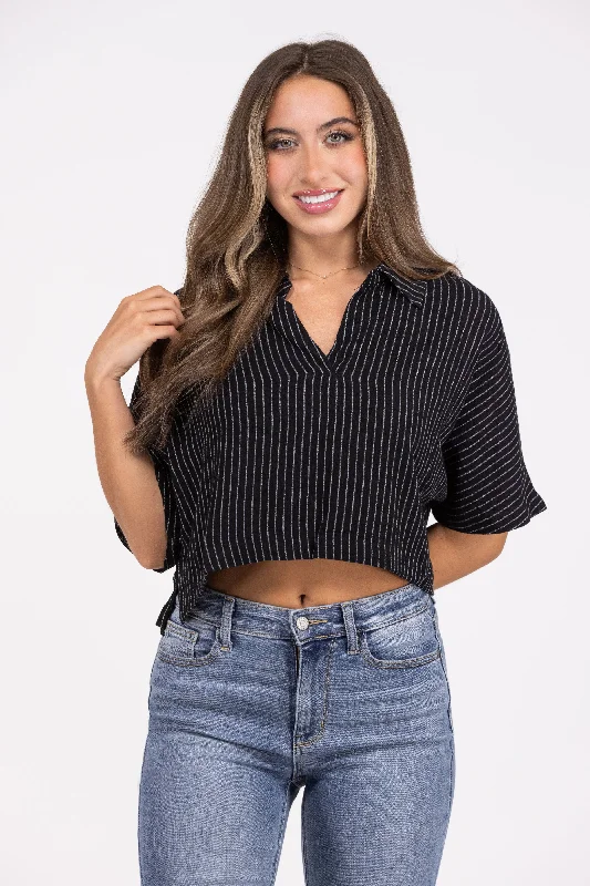 Silent Film Women's Striped Short Sleeve Crop Top Athletic Women's High - 