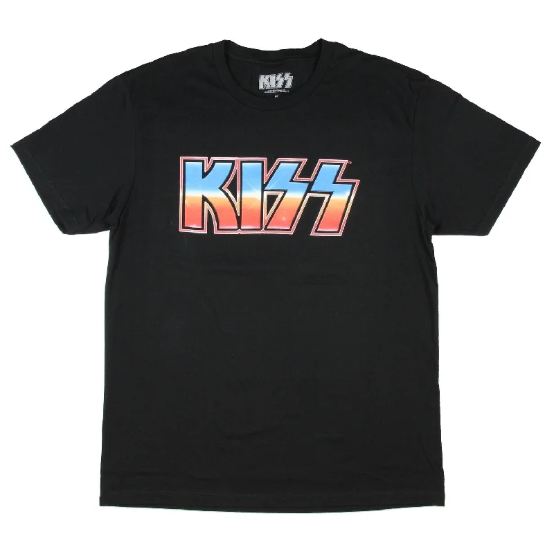 KISS Junior's Band Red White Blue Logo Boyfriend Black T-Shirt Sophisticated Women's Tailored