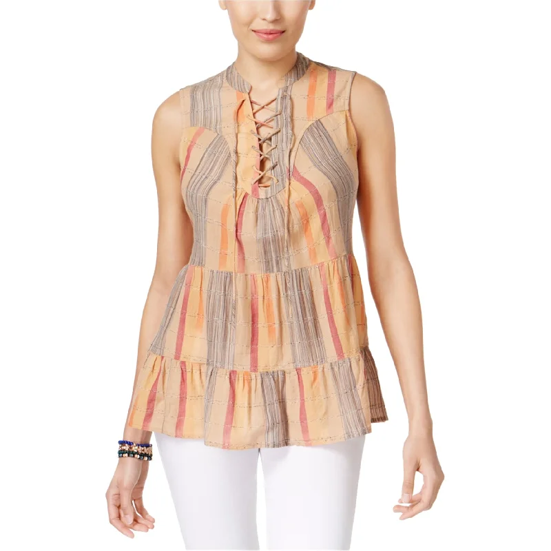 Style & Co. Womens Lace-Up Sleeveless Blouse Top, Beige, Large Casual Women's Japanese 