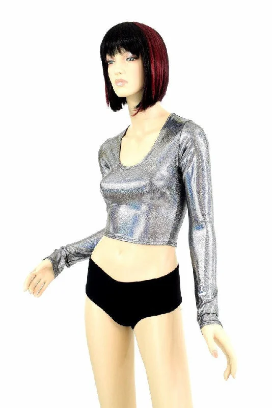 Silver Holographic Long Sleeve Crop Cool Women's Skate