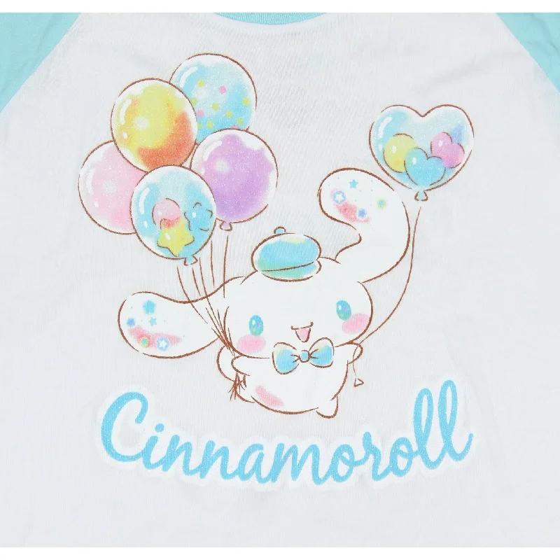 Sanrio Womens Cinnamoroll Balloons Front back Print Juniors Baby Crop T-Shirt Sophisticated Women's 