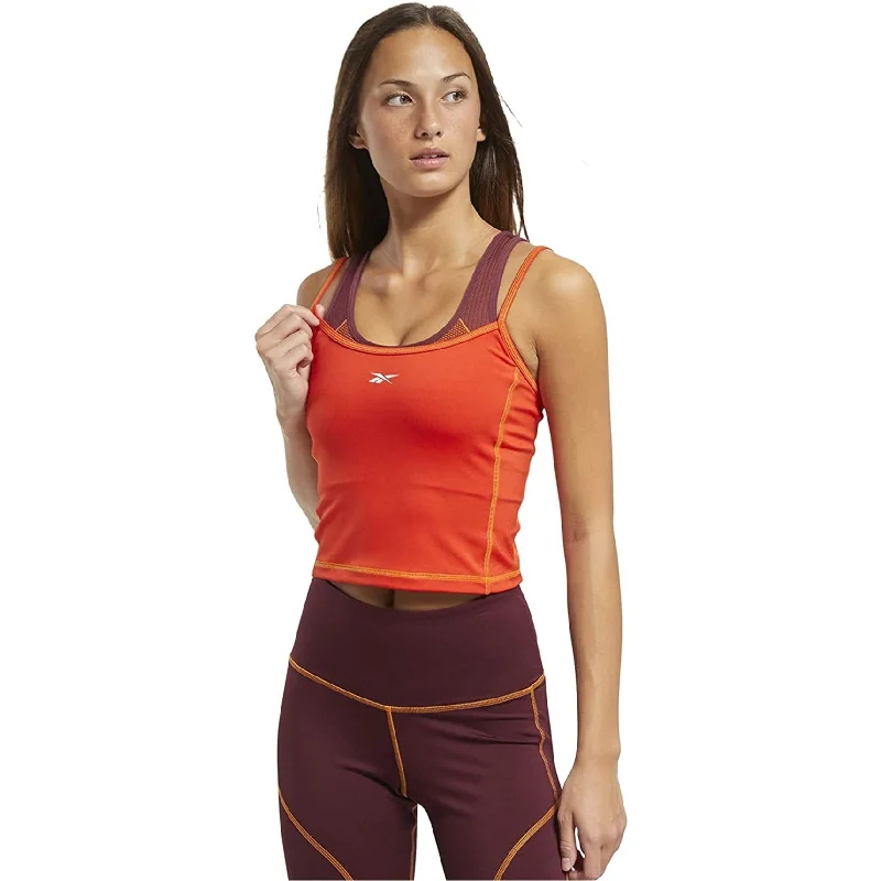 Reebok Womens Meet You There Stitch Tank Top, Red, Large Elegant Women's 