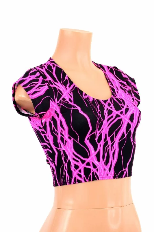 Pink Lightning Cap Sleeve Crop Modern Women's Tech
