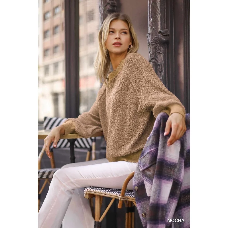 Puff Sleeve Boat Neck Sweater Modern Women's Tech