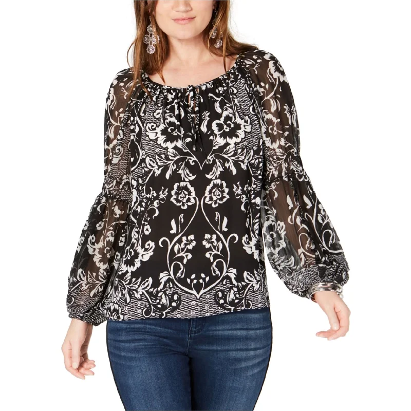 I-N-C Womens Crinkle Sleeve Pullover Blouse Monochromatic Office Style
