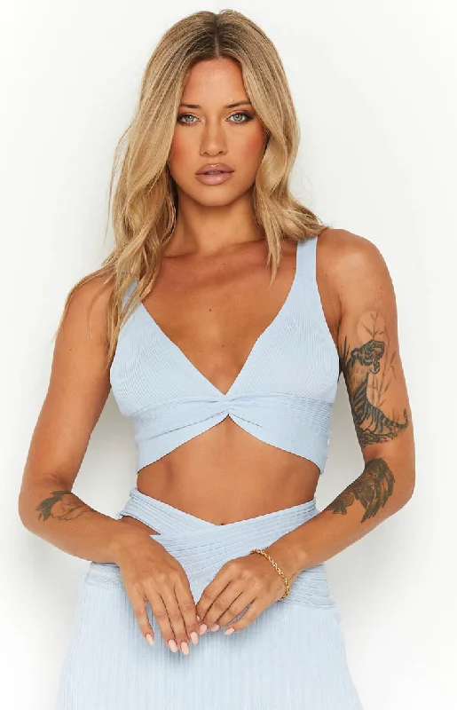 Mylah Blue Rib Knit Top Modern Women's 