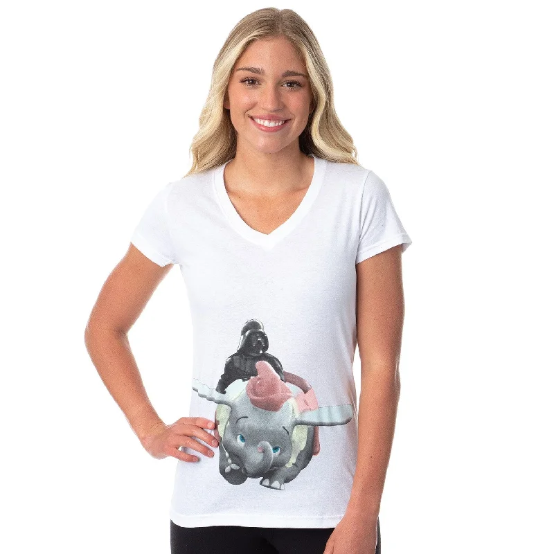 Star Wars Womens' Darth Vader Does The Dumbo Ride V-Neck Graphic T-Shirt Laid - back Women's Style