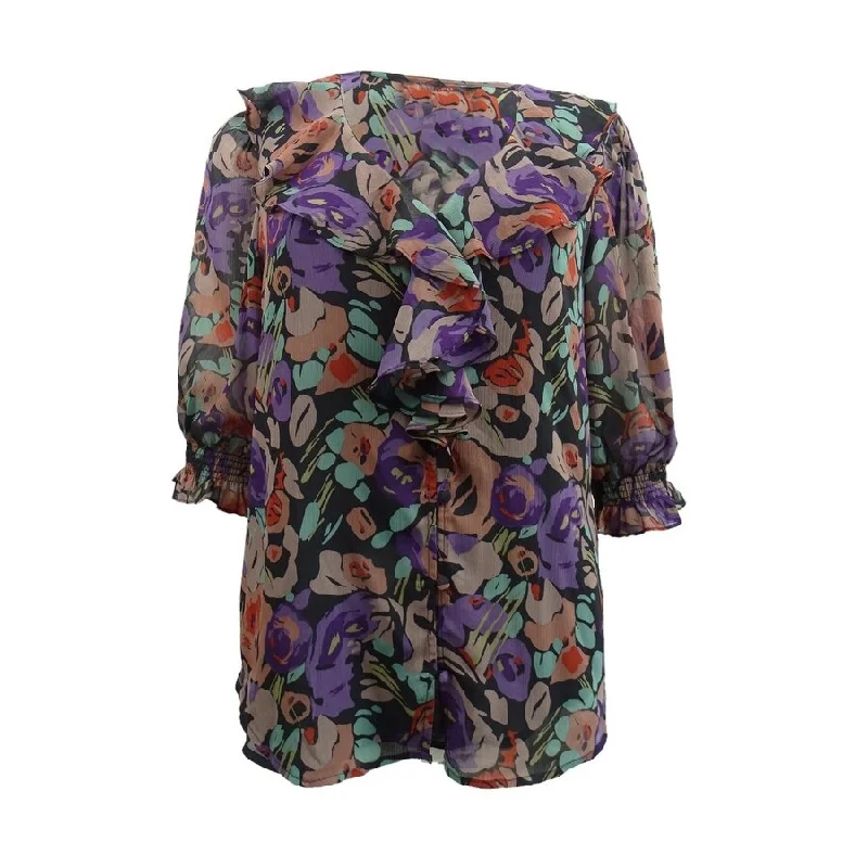 Lauren Ralph Lauren Women's Floral Crepe Blouse (M, Black Multi) Women