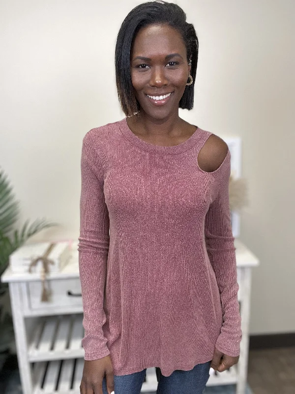 Show Out Women's Ribbed Cut Out Long Sleeve Top Luxurious Women's High -  end