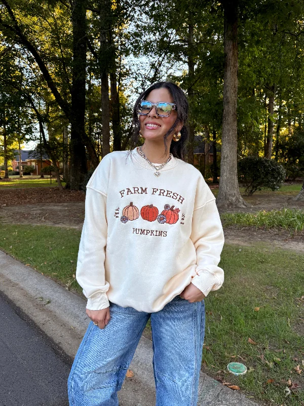 Pumpkins Embroidered Fleece Sweater Sophisticated Women's Tailored