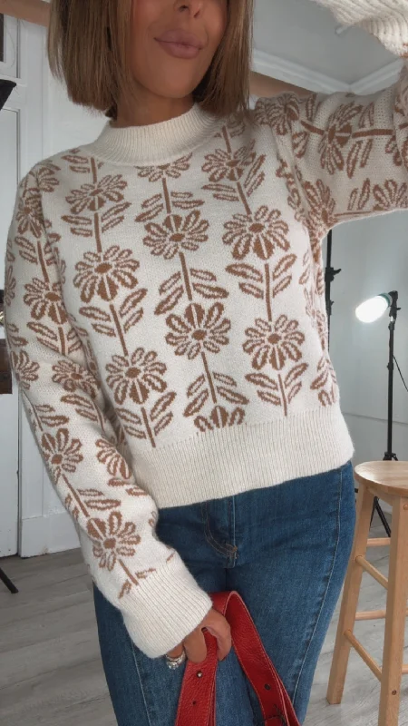 Full Bloom Floral Printed Sweater, Ivory Vacation