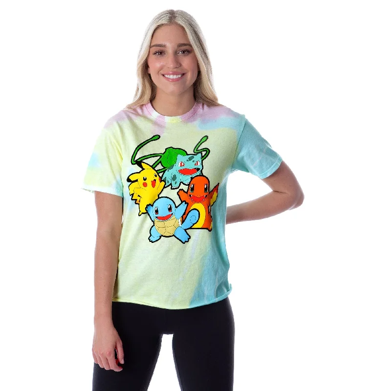 Pokemon Women's Pikachu Squirtle Charmander Bulbasaur Tie-Dye Skimmer T-Shirt Adventure