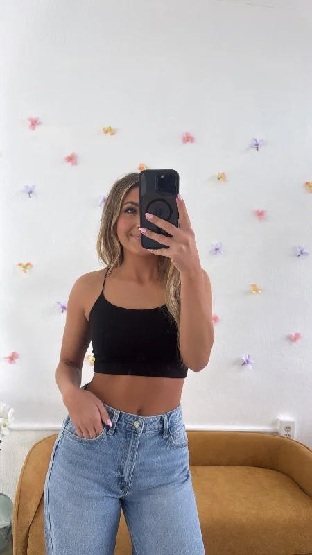 Double Layered Spaghetti Strapped Bralette,  Black Contemporary 