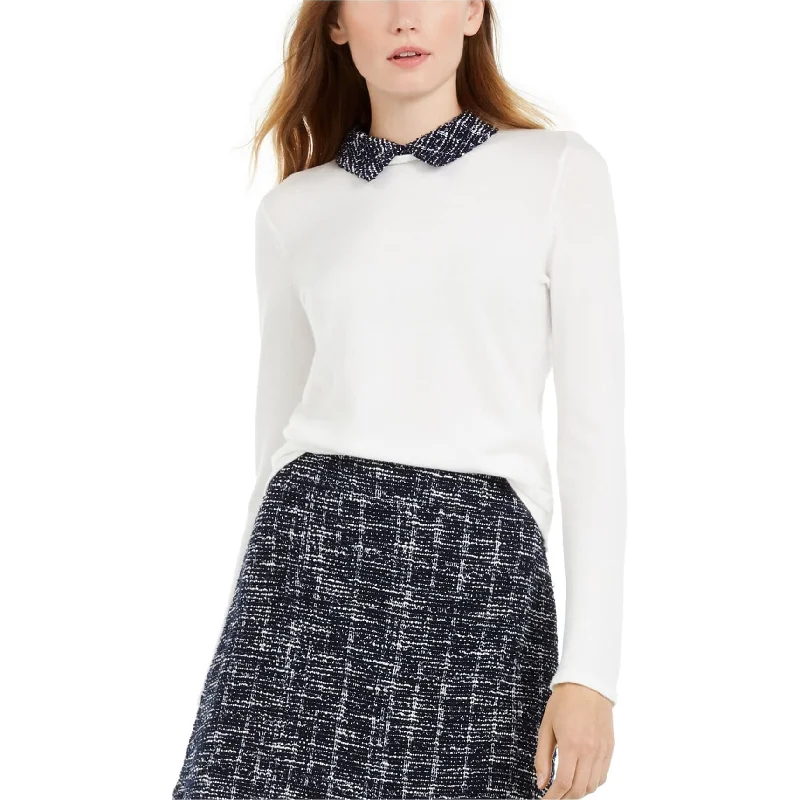 maison Jules Womens Blue Tweed Collar Pullover Sweater, White, Large Confident Women's Power