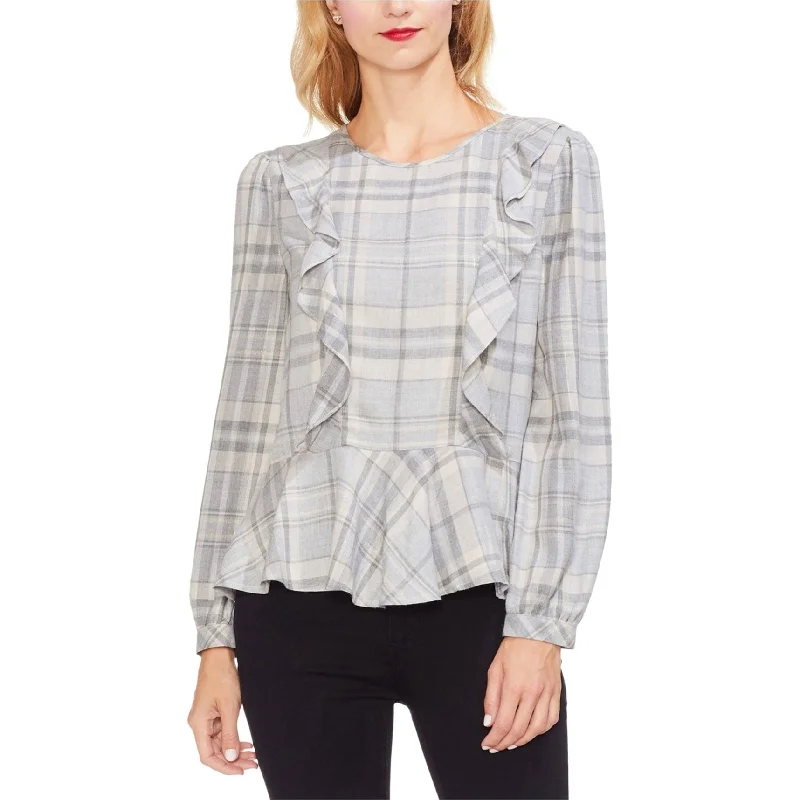 Vince Camuto Womens Plaid Ruffle Peplum Blouse Casual Women's Loose - fitting