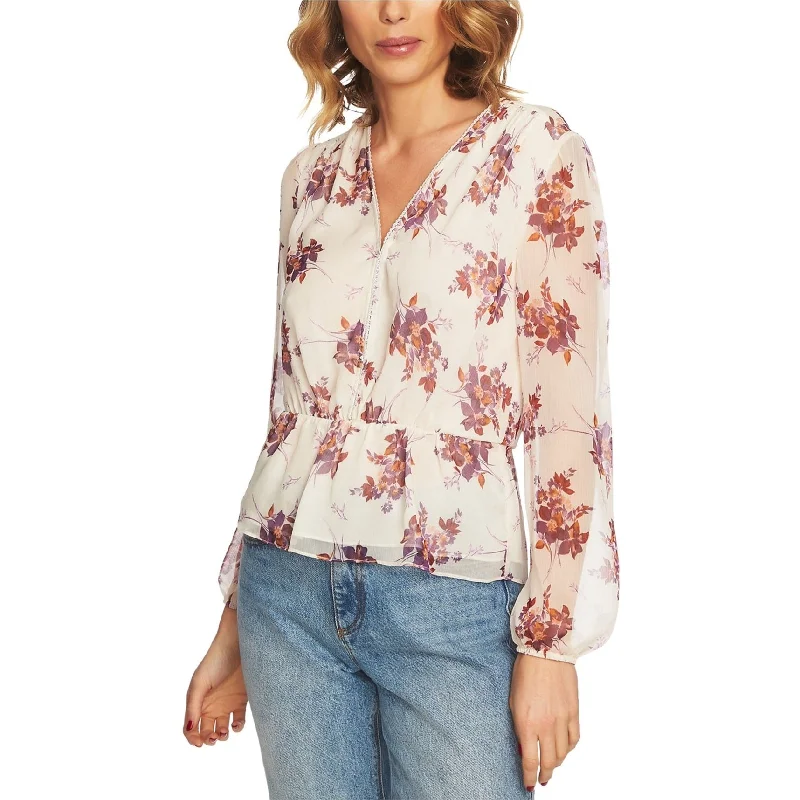 1.STATE Womens Wildflower Peplum Blouse, Off-White, X-Small Athletic Women's 