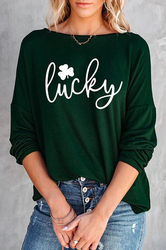 Green Clover Lucky Pullover Refined Women's Classic 