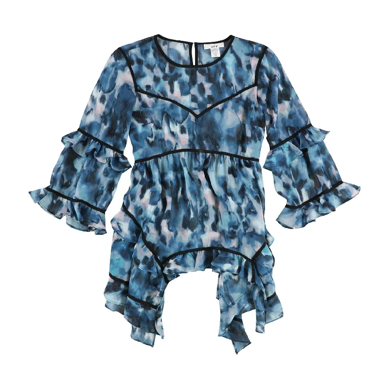 Bar Iii Womens Ruffled Printed Knit Blouse Sustainable Organic