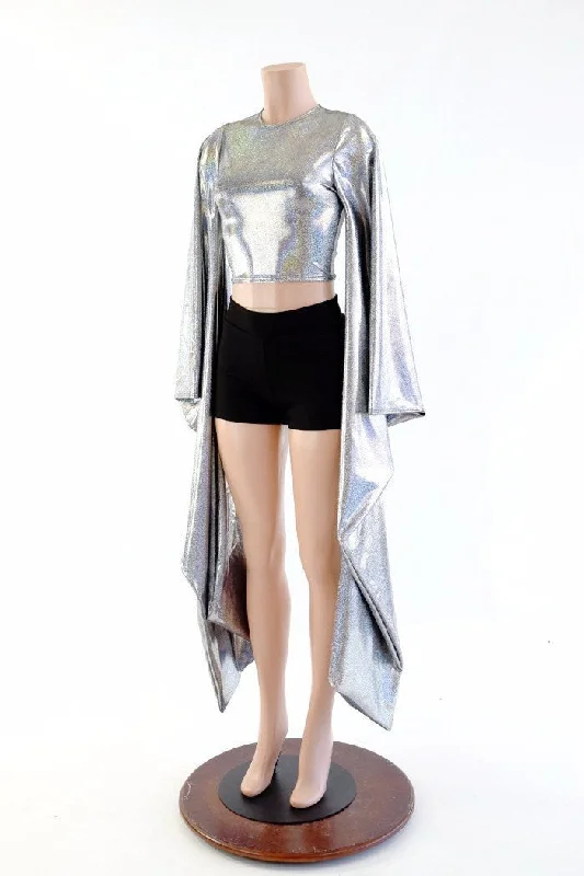 Crew Neck Kimono Crop Top Classic Women's Pin - striped