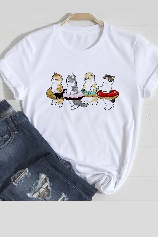 Lovely Cats Graphic T-shirts Elegant Women's Formal 