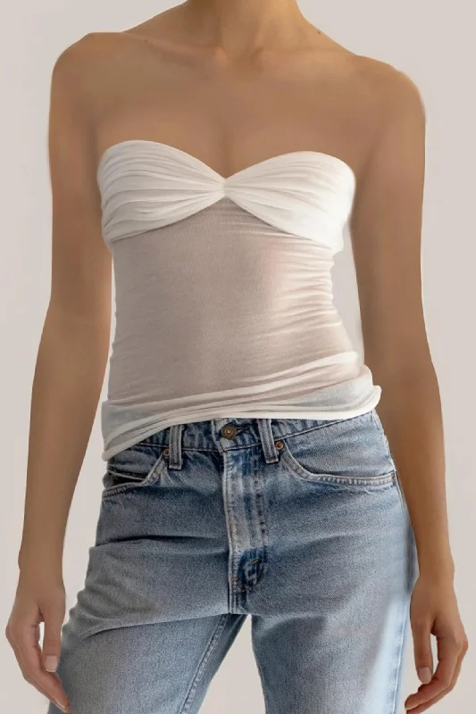 Strapless Mesh Shirring Tops Modern Women's 