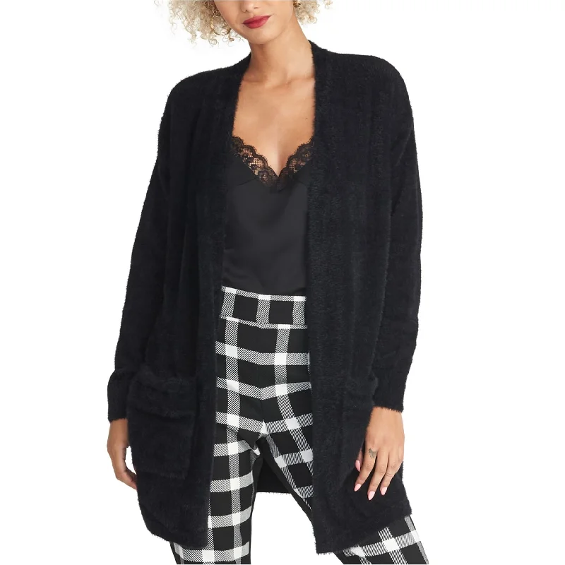 Rachel Roy Womens Amara Fuzzy Cardigan Sweater, Black, X-Large Geometric