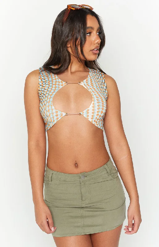 Soho Orange Mesh Crop Top Traditional Women's 