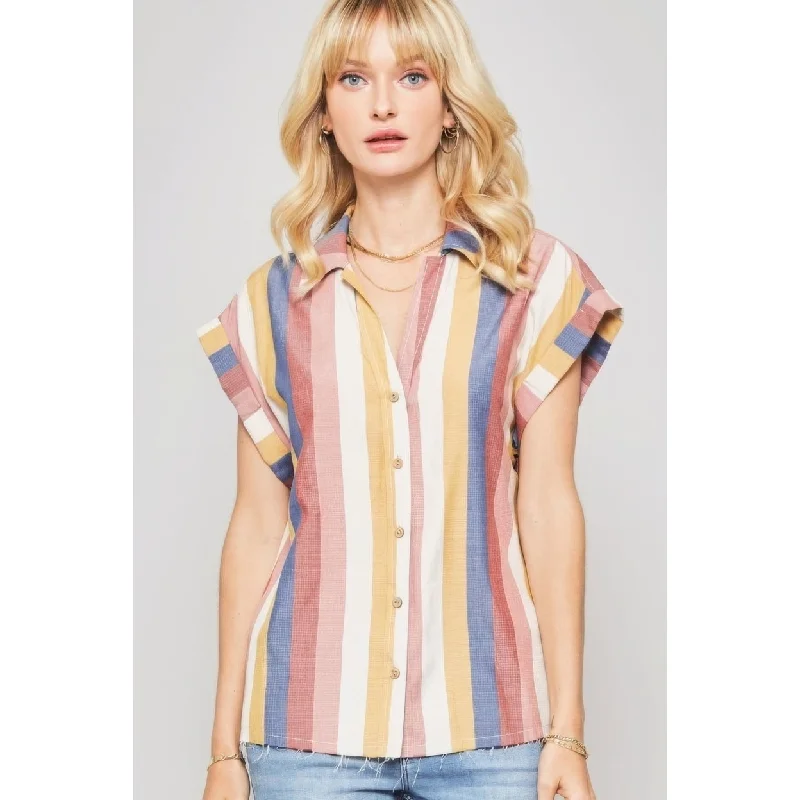 A Woven Shirt In Multicolor Striped With Collared Neckline Athletic Women's 