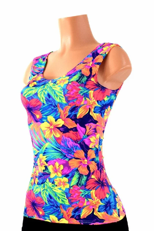 Full Length Scoop Neck Tahitian Floral Top Scandinavian