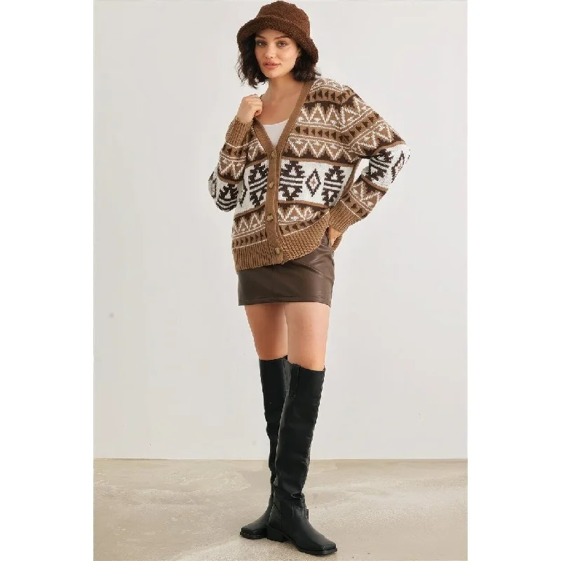 Fair Isle Knit ButtonUp Long Sleeve Cardigan Sweater Classic Women's Pin - striped