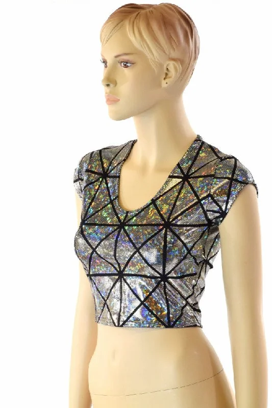 Cracked Tiles Cap Sleeve Crop Top Relaxed Women's 