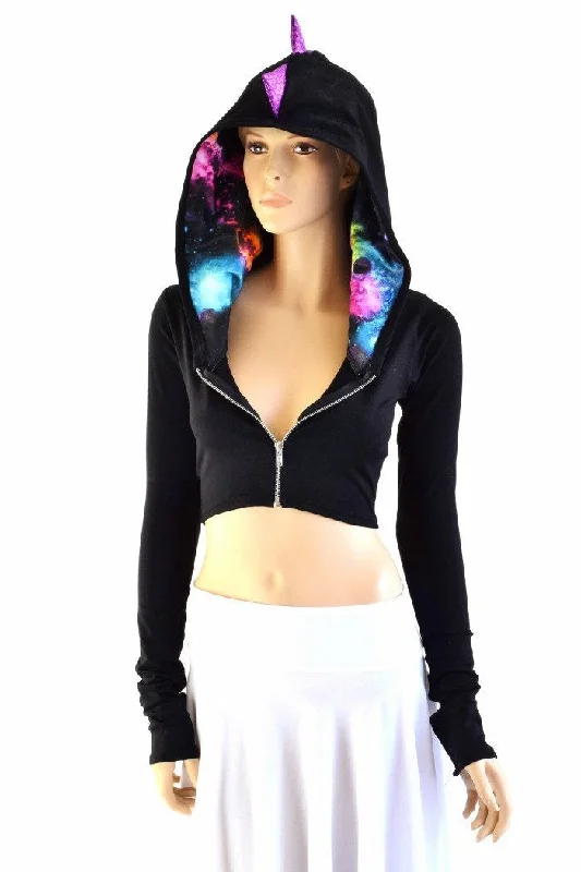Black Zen Dragon Zipper Front Crop Top Monochromatic All - in - one