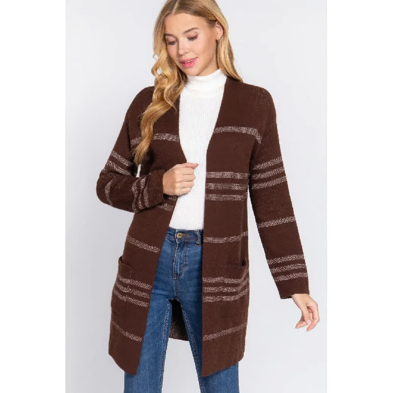 Dolman Slv Stripe Open Sweater Cardigan Unique Women's Upcycled