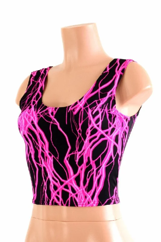 Neon Pink Lightning Crop Tank Dapper Women's Bow - adorned