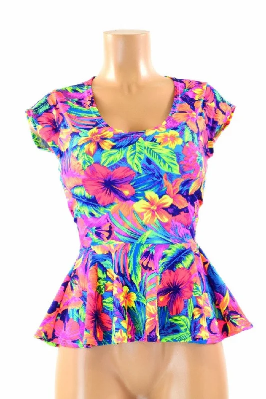 Cap Sleeve Scoop Neck Peplum Top Relaxed Women's Beachy