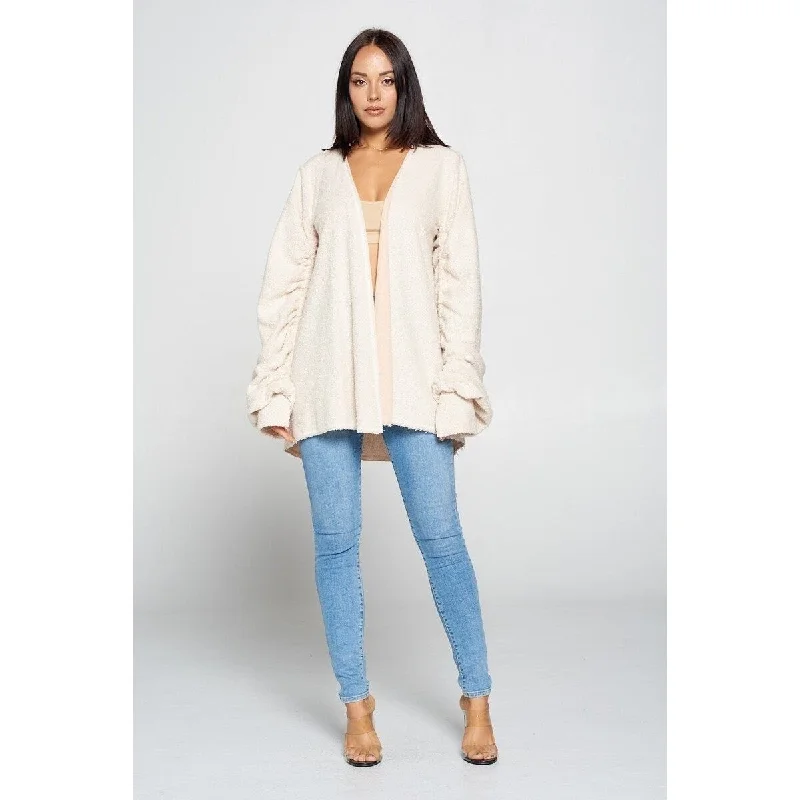 Cute Fuzzy Open Front Cardigan Casual Women's Japanese 