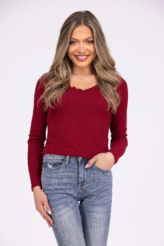 She's Got It Women's Ribbed Ruffle Long Sleeve Top Australian Beach