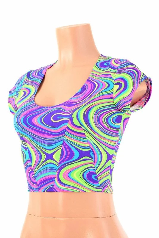 Glow Worm Cap Sleeve Crop Top Stylish Women's Neon