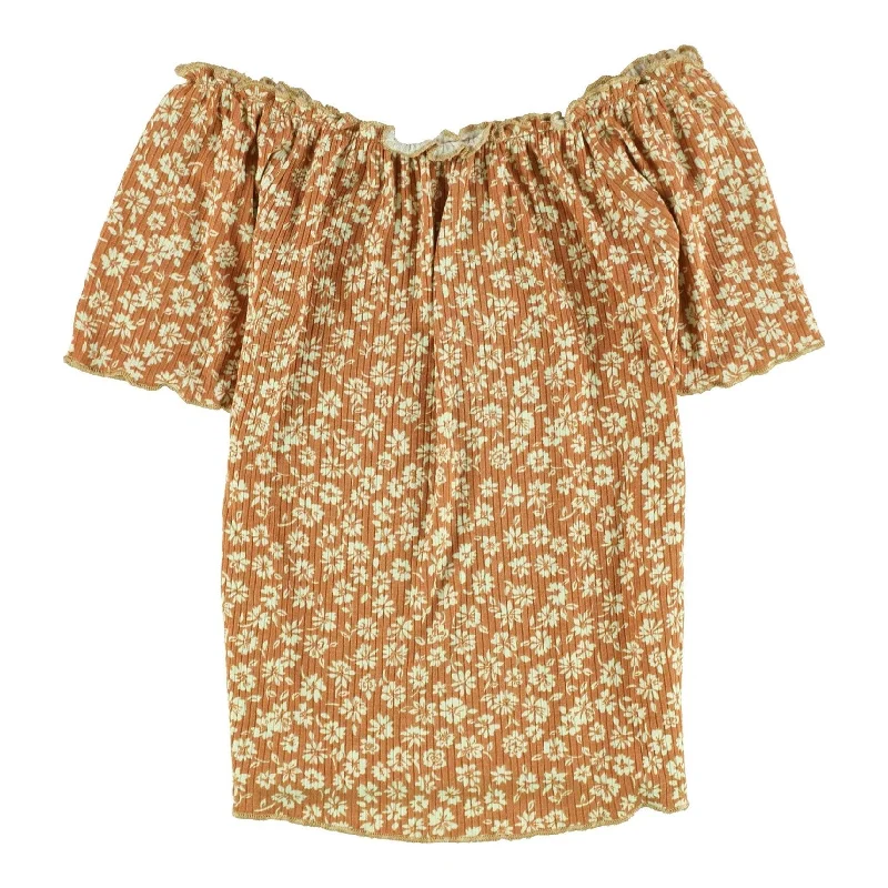 American Rag Womens Ribbed Peasant Blouse, Orange, Small Women