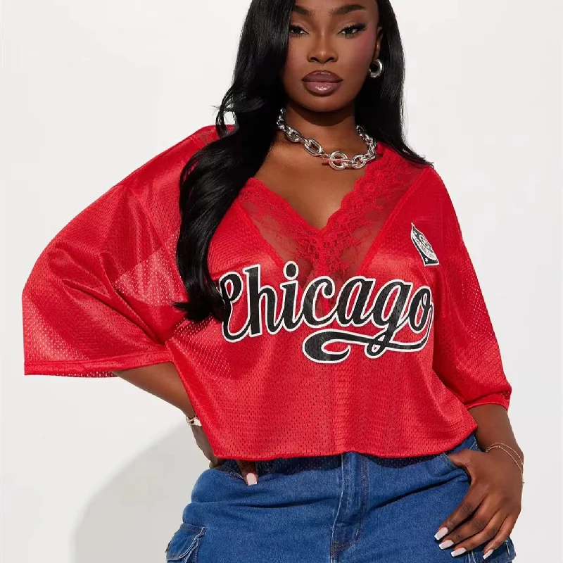 Chicago Red Laced Jersey Top Rugged Women's Outdoor 